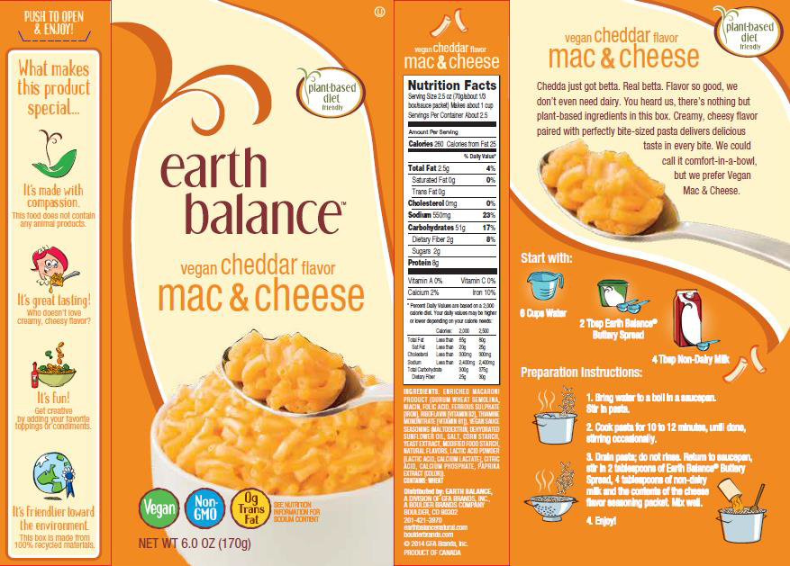 Boulder Brands, Inc. Voluntarily Recalls Earth Balance Vegan White Cheddar Mac & Cheese and Earth Balance Vegan Cheddar Mac & Cheese Due to Possible Dairy Allergen Contamination